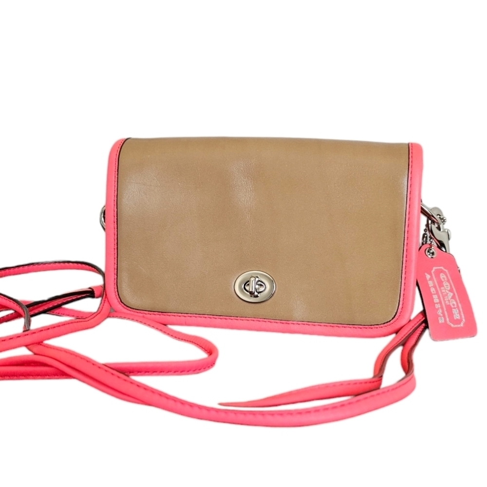 Coach Legacy Archival Leather  sand/watermelon removable strap small bag.